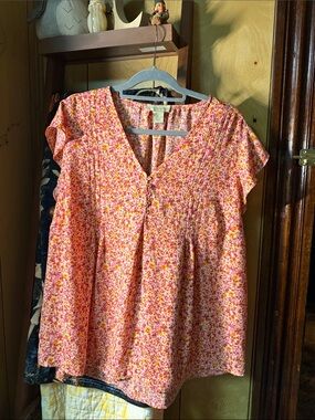Cynthia Rowley Pink Floral V-Neck Flutter Sleeve Blouse 1x